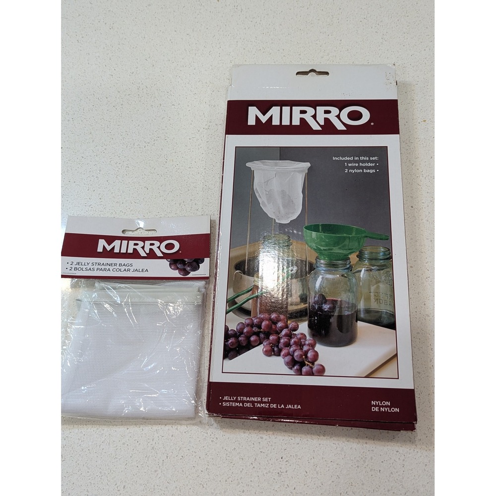Mirro Jelly Strainer Set White Nylon Wire Stand with 3 Strainer Bags NEW Canning